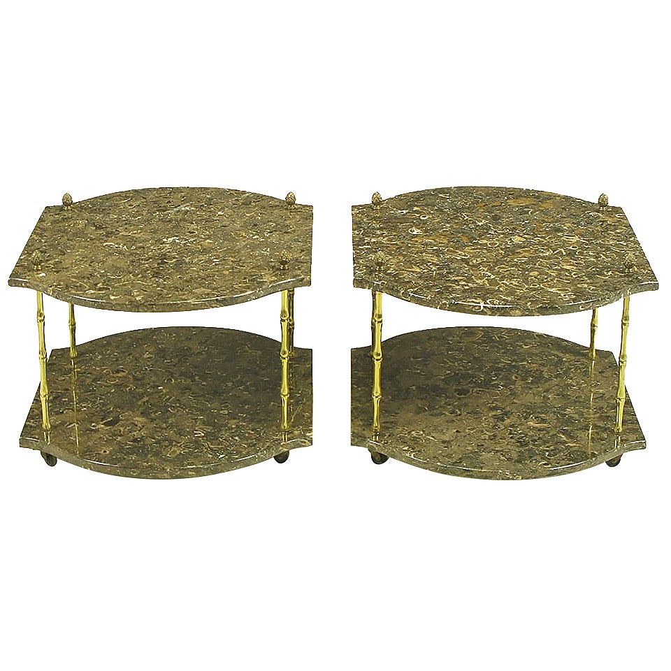 Pair of Italian Marble and Bronze End Tables