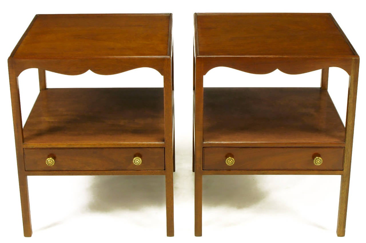 Pair of Kittinger Mahogany Scalloped Apron Nightstands with Drawers