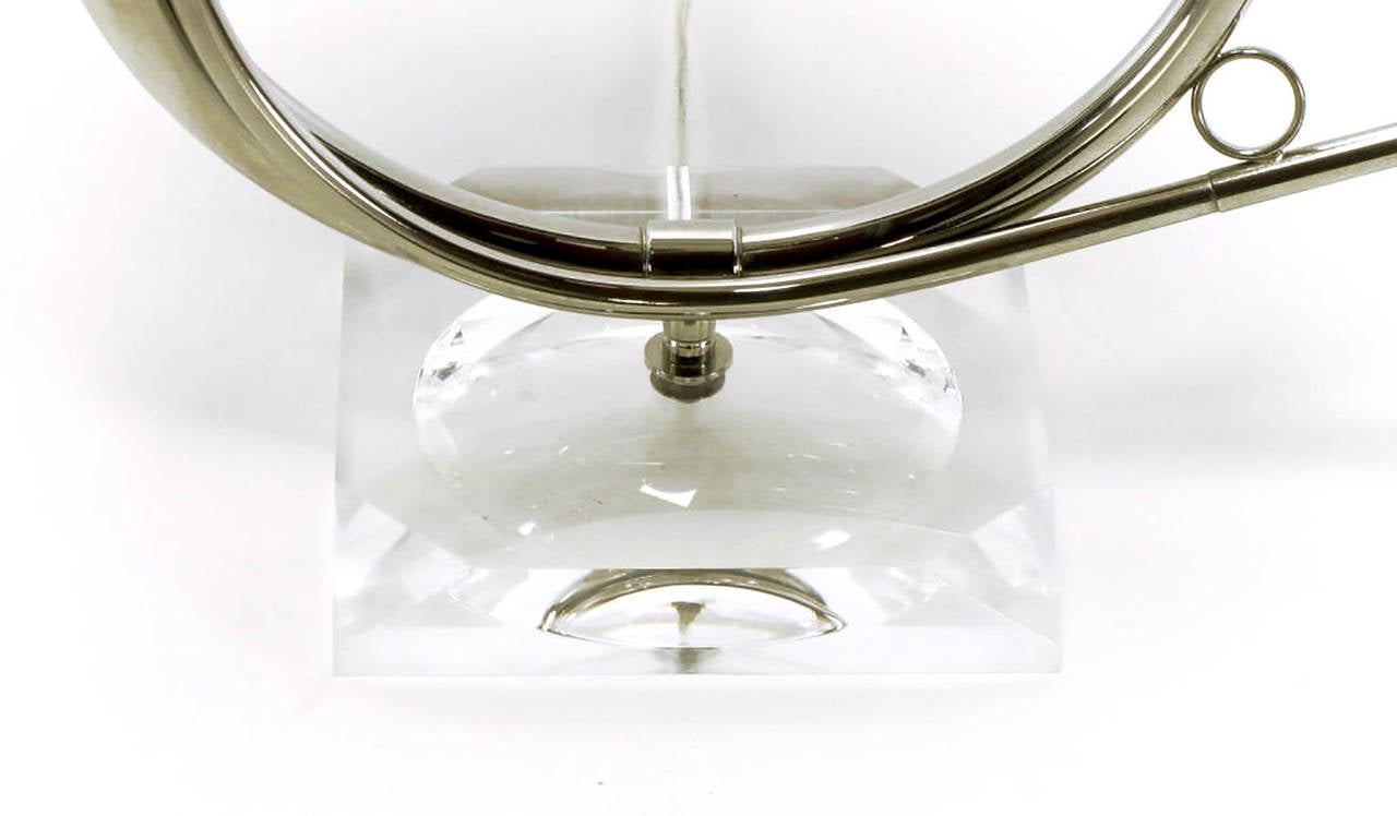 Late 20th Century Nickel-Plated Hunting Horn and Lucite Table Lamp