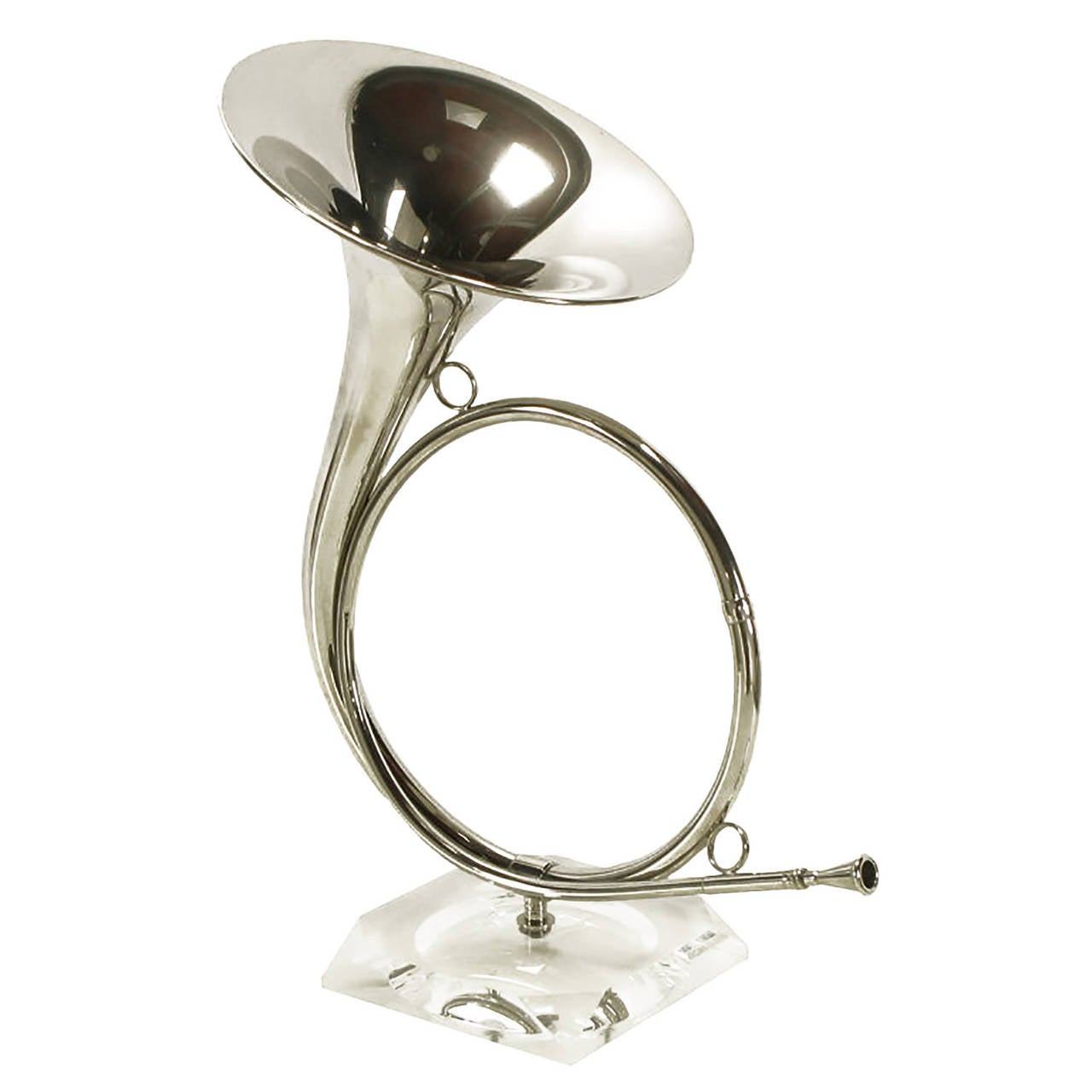 American Nickel-Plated Hunting Horn and Lucite Table Lamp