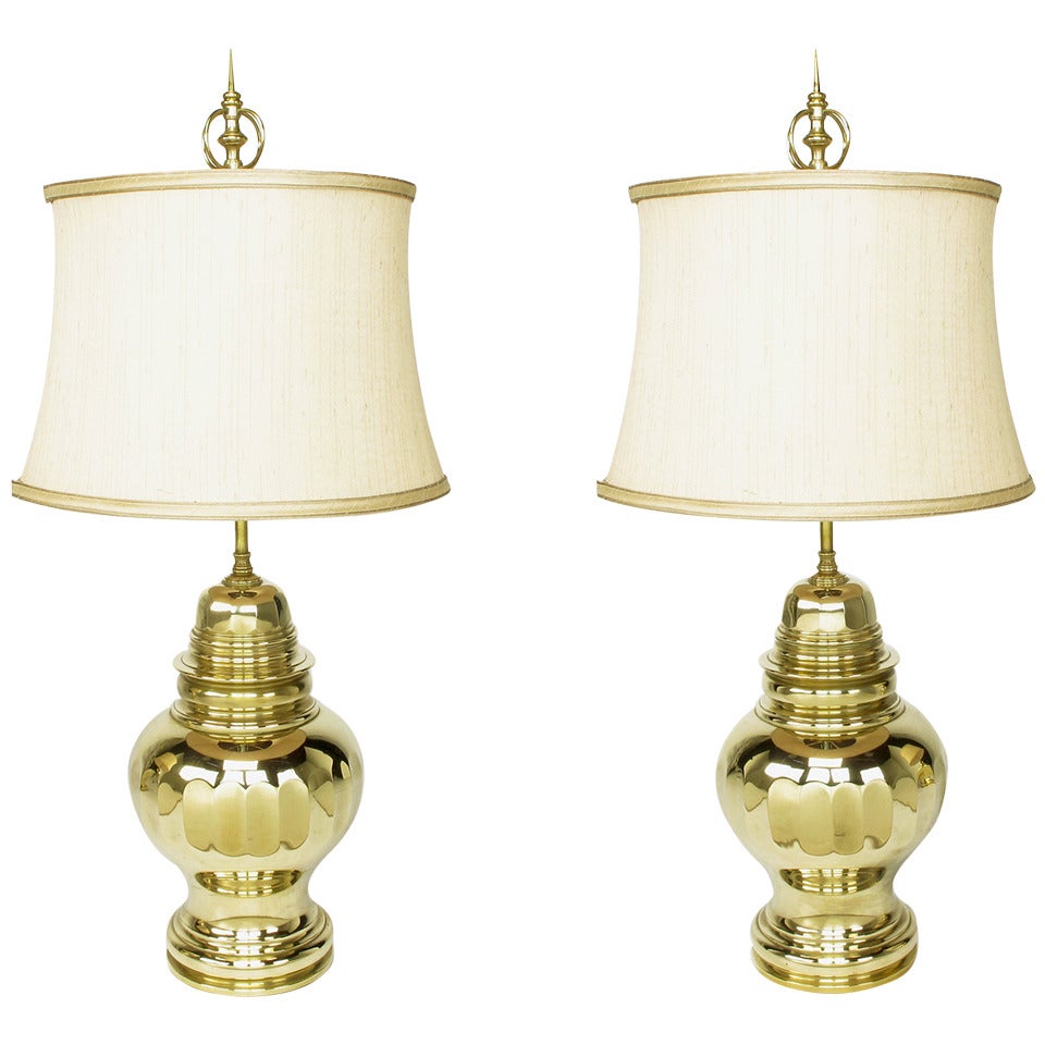 Pair of Vintage Chapman Brass Ginger Jar Table Lamps