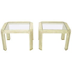 Pair of Tessellated Fossil Stone and Inlaid Brass Side Tables 4