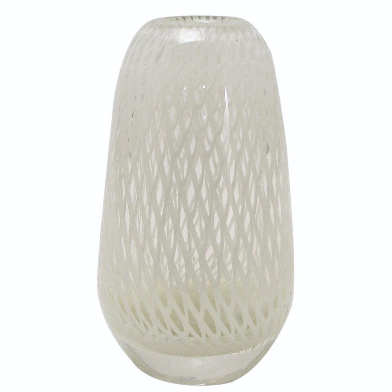 Murano Glass Vase with White Latticino Design