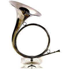 Retro Nickel-Plated Hunting Horn and Lucite Table Lamp