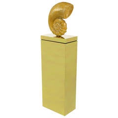 Carved Wood Ammonite Shell Sculpture on Brass Pedestal 3