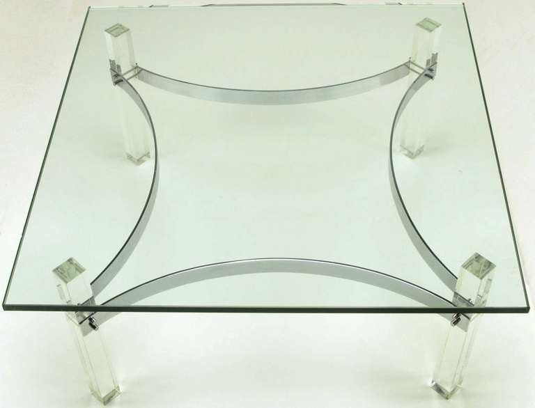 American Chrome and Lucite Canted Leg Coffee Table after Charles Hollis Jones For Sale