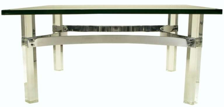Chrome and Lucite Canted Leg Coffee Table after Charles Hollis Jones In Excellent Condition For Sale In Chicago, IL