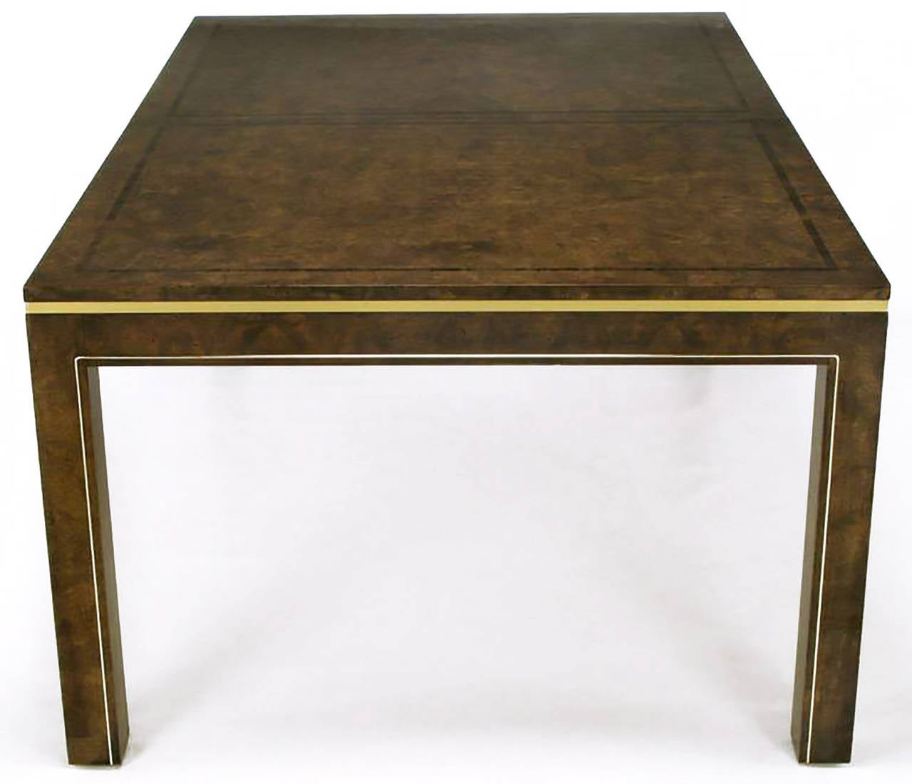 Mastercraft Amboyna Burl and Brass Parsons Leg Dining Table In Good Condition In Chicago, IL