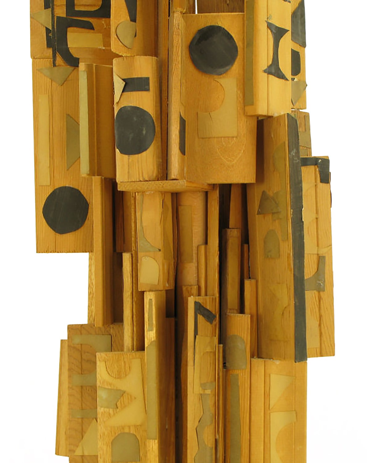 Outsider Art Wood Sculpture with Geometric Appliques In Good Condition For Sale In Chicago, IL