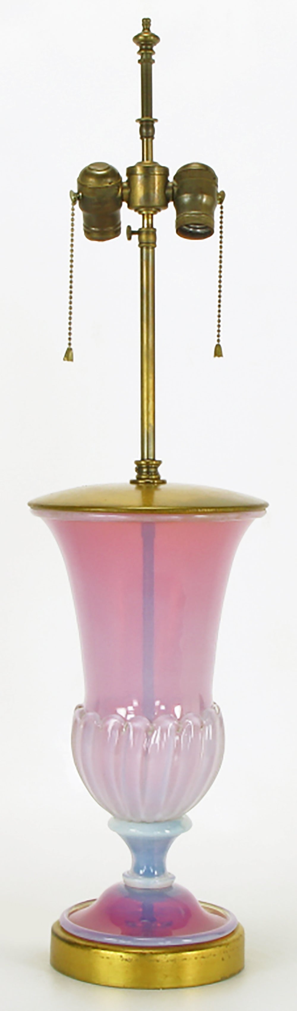 Urn-Form Murano Opalescent Pink and Blue Glass Table Lamp
