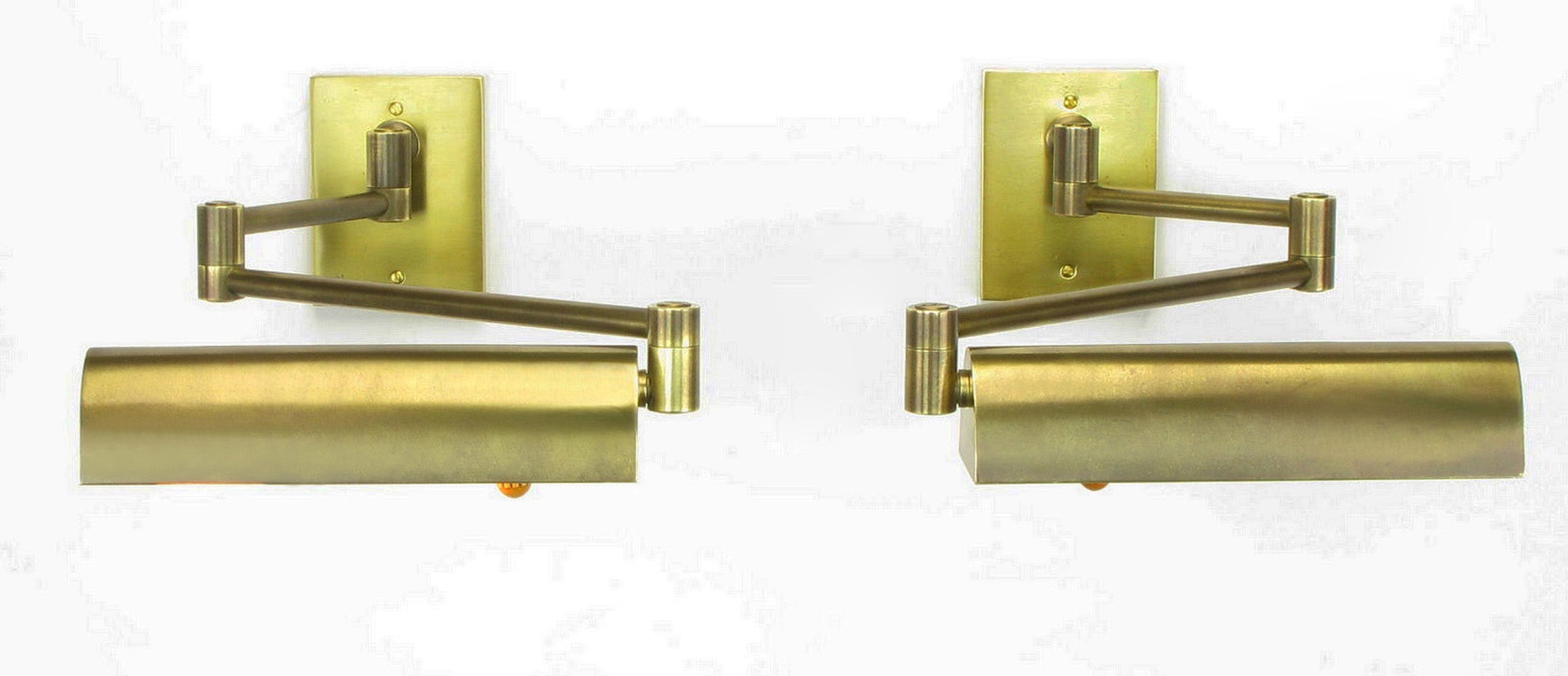 Pair 1940s Solid Brass Swing Arm Pharmacy Sconces