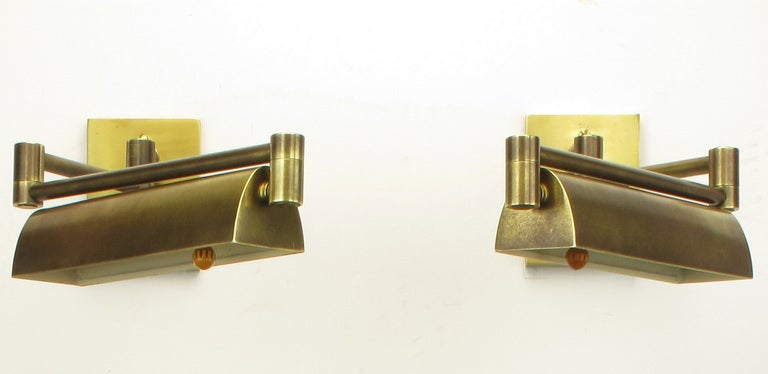Mid-20th Century Pair 1940s Solid Brass Swing Arm Pharmacy Sconces
