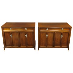 Vintage Pair Uncommon Walnut & Polished Zinc Four-Drawer Commodes