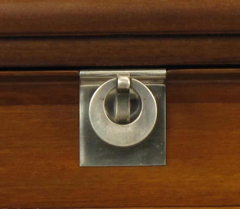 Pair Uncommon Walnut & Polished Zinc Four-Drawer Commodes 2