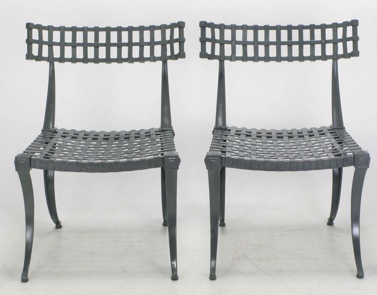 Six Thinline Cast Aluminum Klismos Dining Chairs