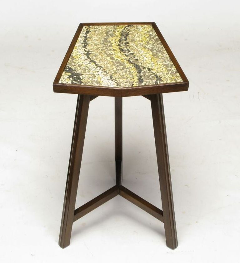 Rare Edward Wormley Pentagonal Glass Mosaic & Walnut Table