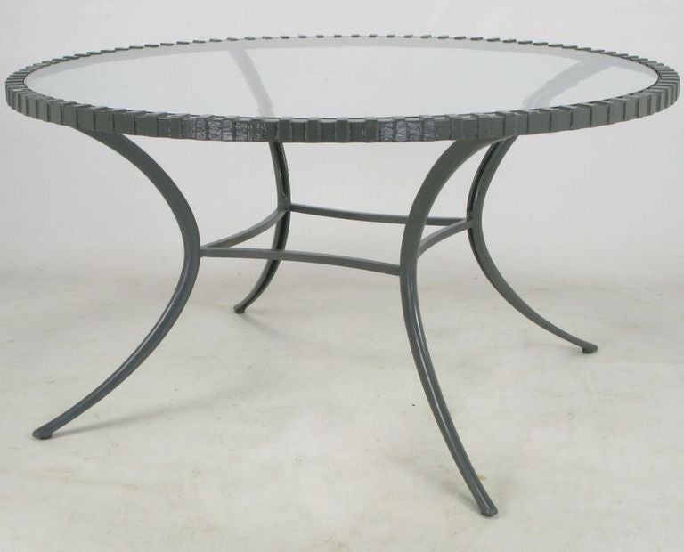 American Thinline Cast Aluminum Round Klismos Leg Dining Table