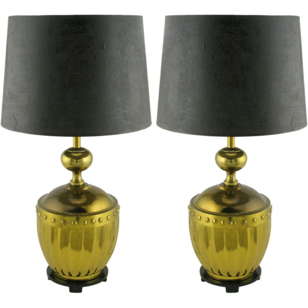 Pair Stiffel Fluted & Studded Brass Urn Table Lamps
