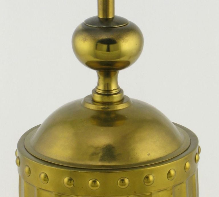 American Pair Stiffel Fluted & Studded Brass Urn Table Lamps