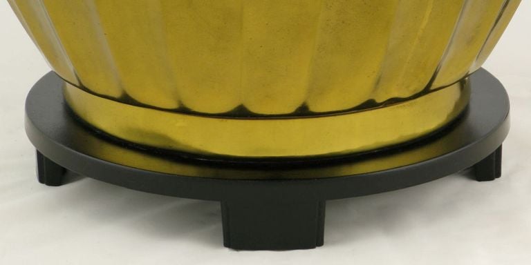 Mid-20th Century Pair Stiffel Fluted & Studded Brass Urn Table Lamps