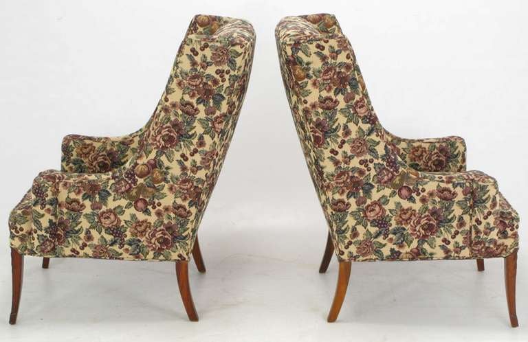 Pair Low-Arm Wing Chairs In Grosfeld House Manner In Excellent Condition In Chicago, IL