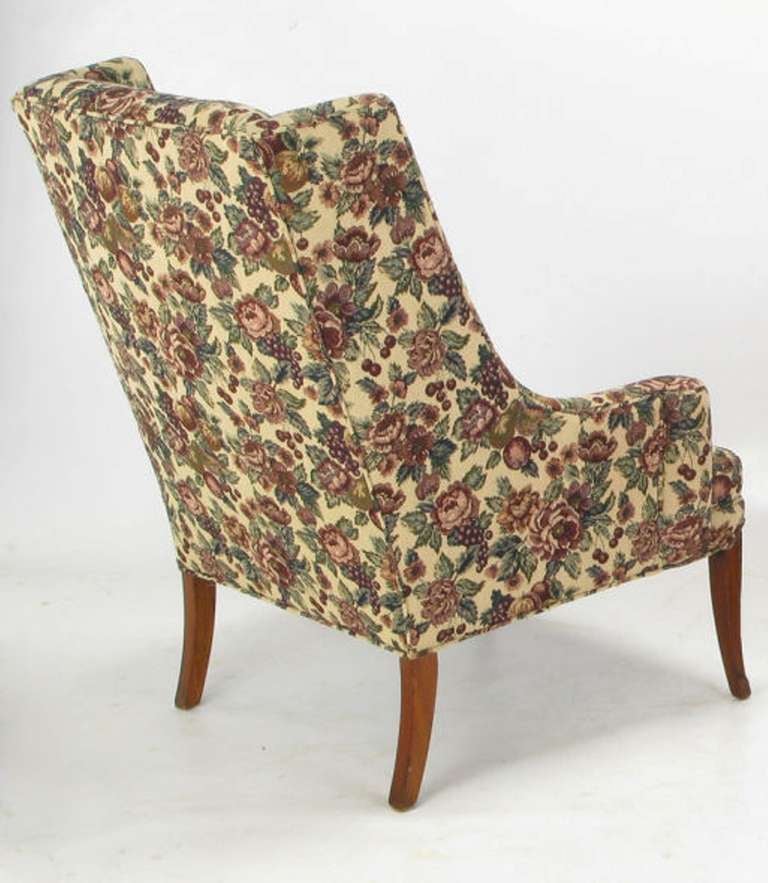 Tapestry Pair Low-Arm Wing Chairs In Grosfeld House Manner