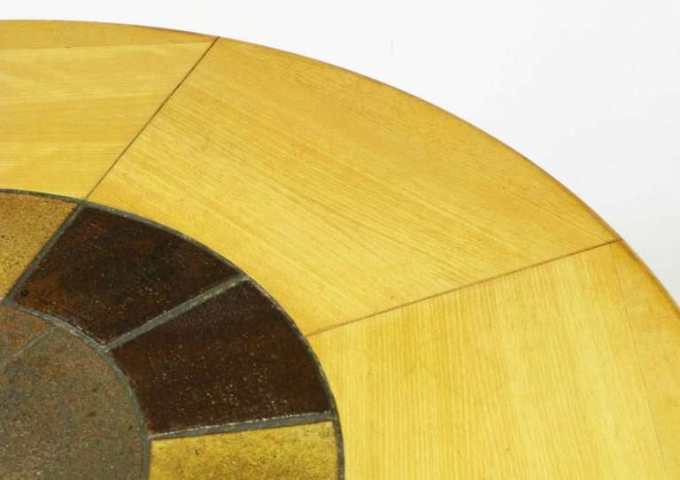 Round Inset Tile & Rift Cut Birch Y-Leg Dining Table 1