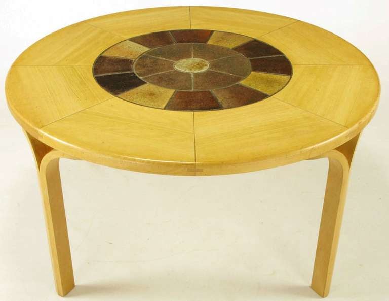 Swedish Round Inset Tile & Rift Cut Birch Y-Leg Dining Table