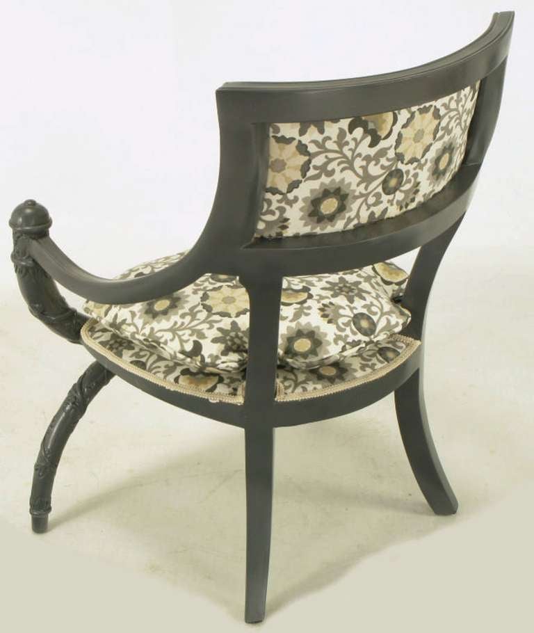 Pair Carved Wood & Slate Grey Lacquer Curule Chairs 1