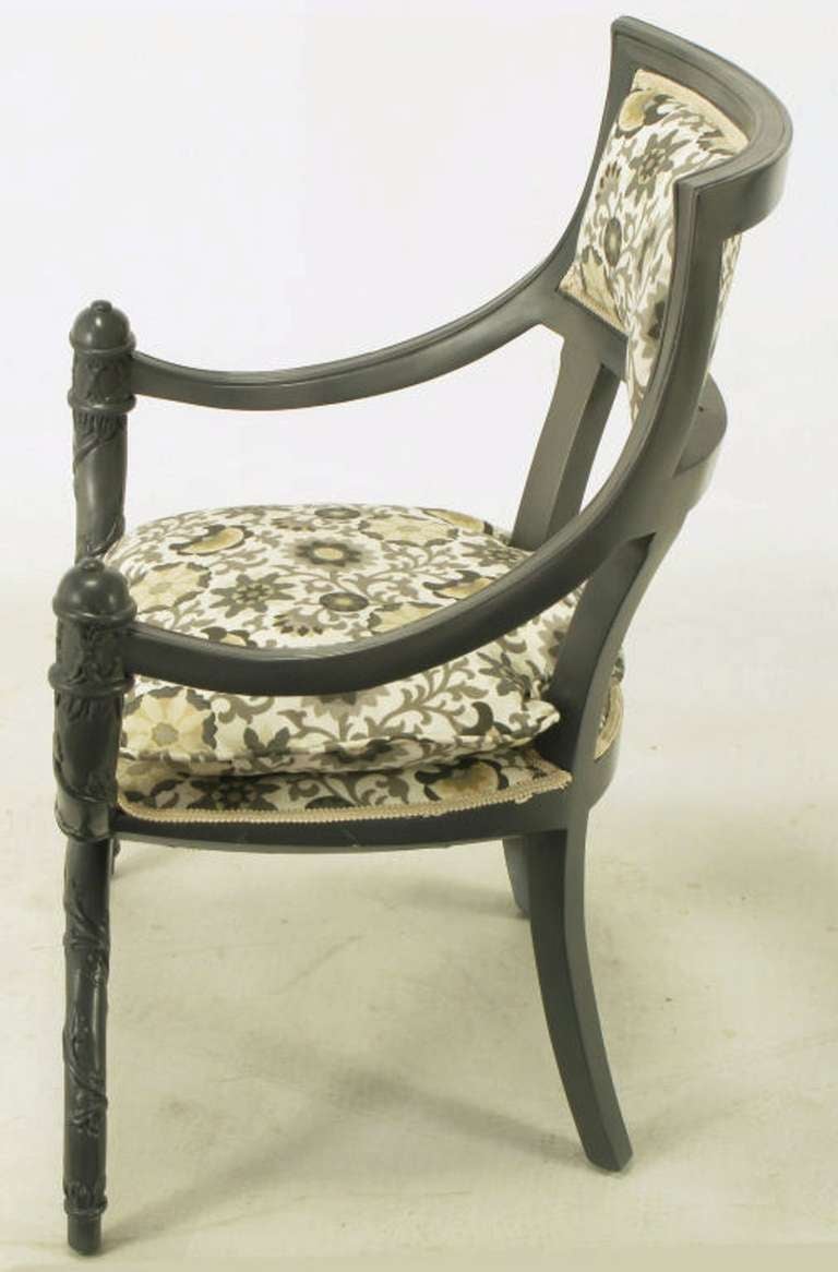 Mid-20th Century Pair Carved Wood & Slate Grey Lacquer Curule Chairs