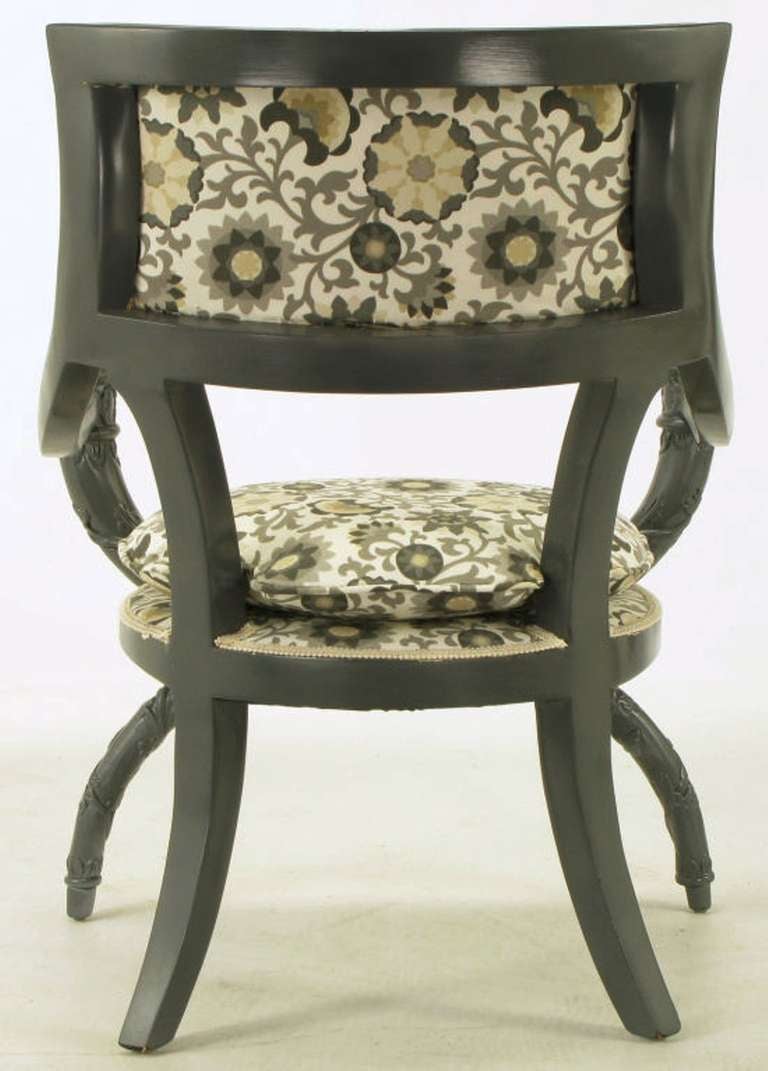 Pair Carved Wood & Slate Grey Lacquer Curule Chairs 2