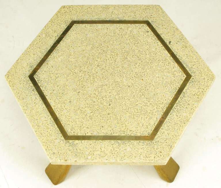 American Harvey Probber Hexagonal Mahogany and Terrazzo Marble Side Table For Sale