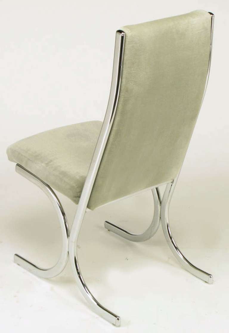 American Four Howell Chrome & Gray Velvet Cantilevered Dining Chairs