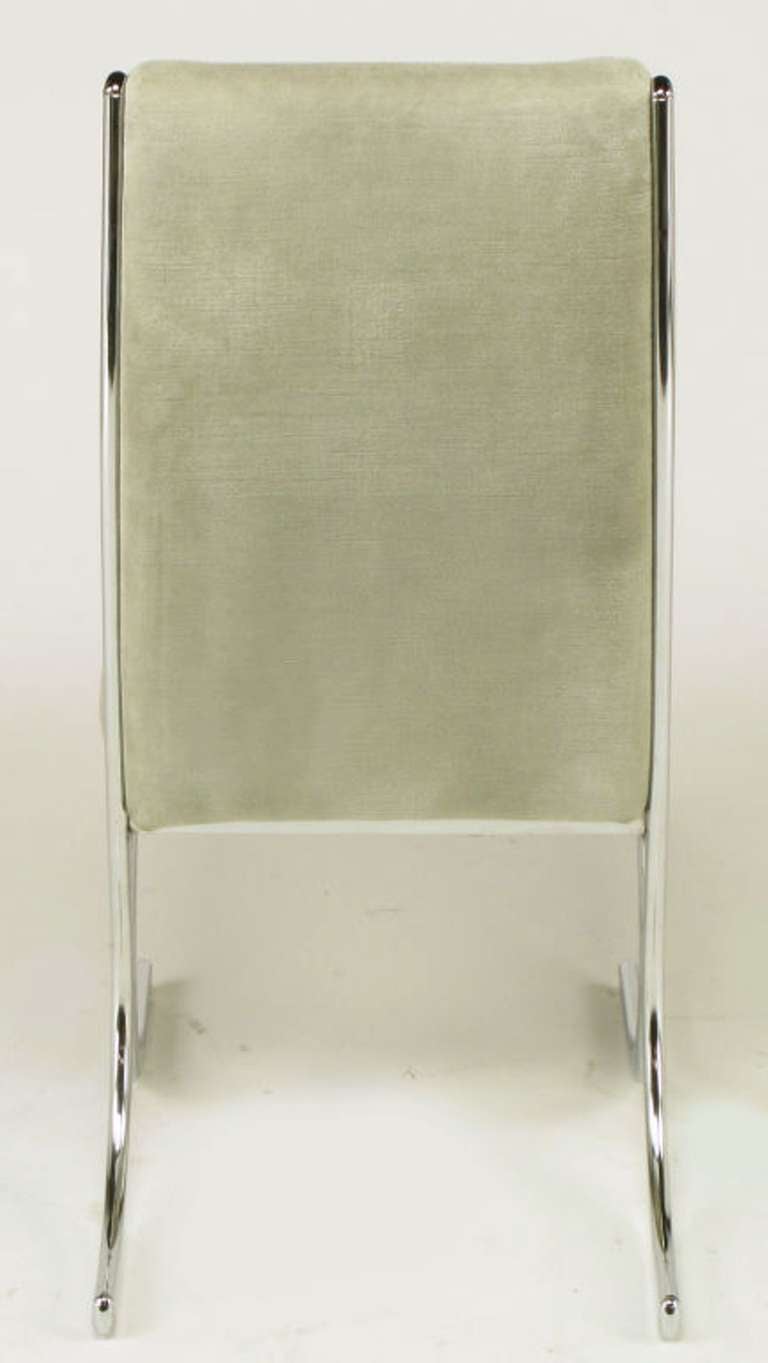 Four Howell Chrome & Gray Velvet Cantilevered Dining Chairs In Good Condition In Chicago, IL