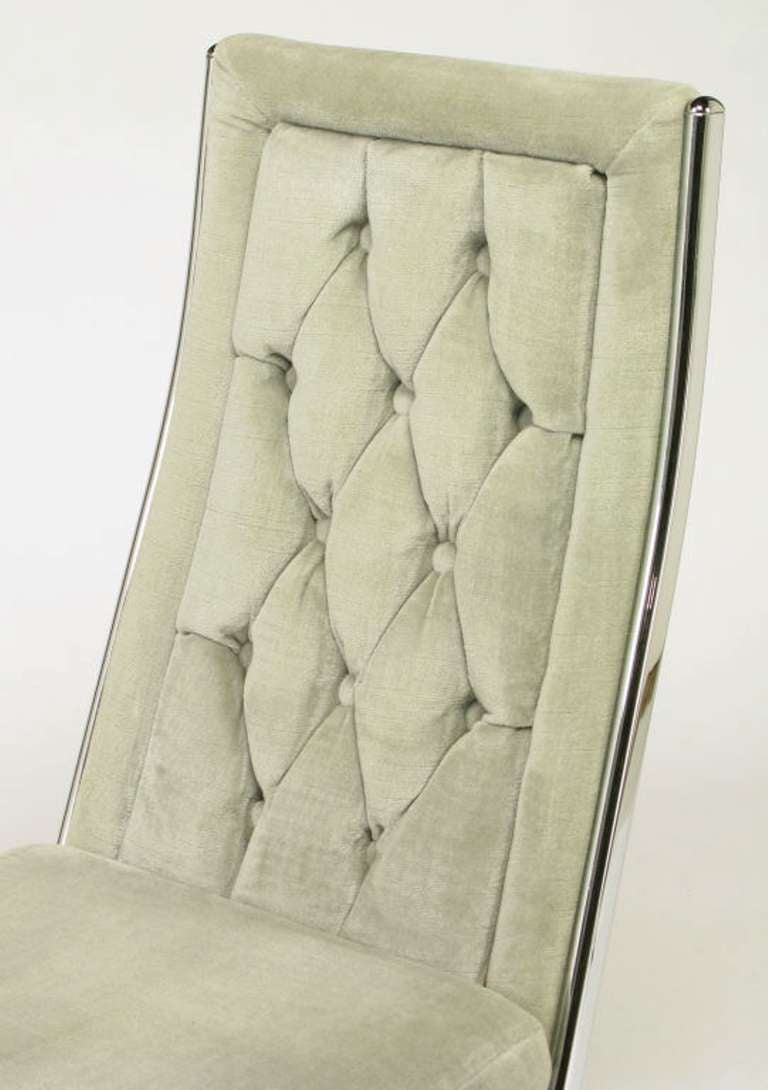 Late 20th Century Four Howell Chrome & Gray Velvet Cantilevered Dining Chairs