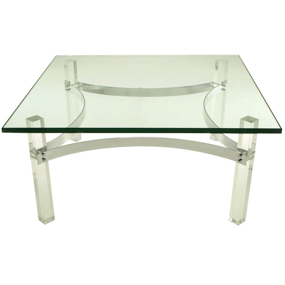 Chrome and Lucite Canted Leg Coffee Table after Charles Hollis Jones For Sale