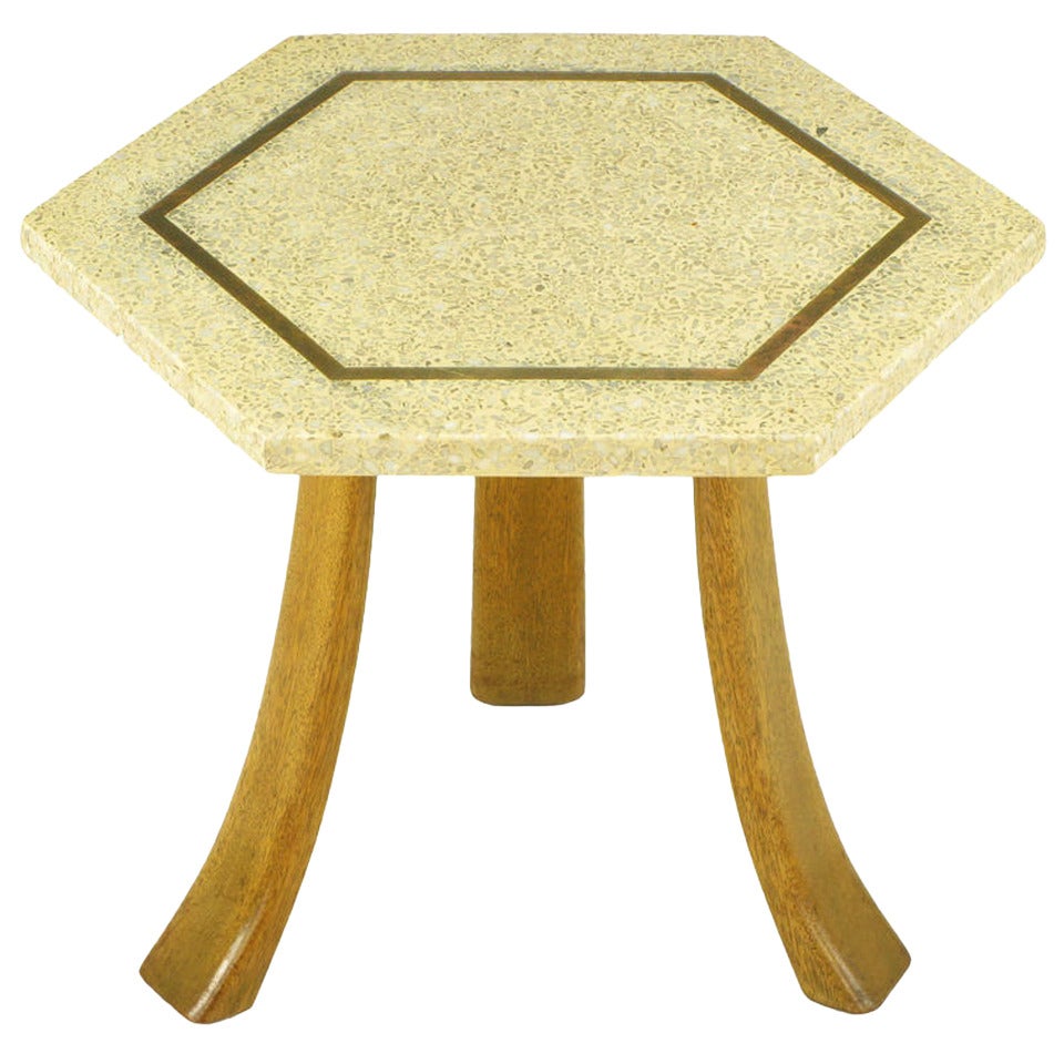 Harvey Probber Hexagonal Mahogany and Terrazzo Marble Side Table For Sale