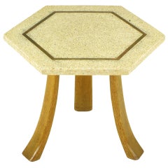 Retro Harvey Probber Hexagonal Mahogany and Terrazzo Marble Side Table