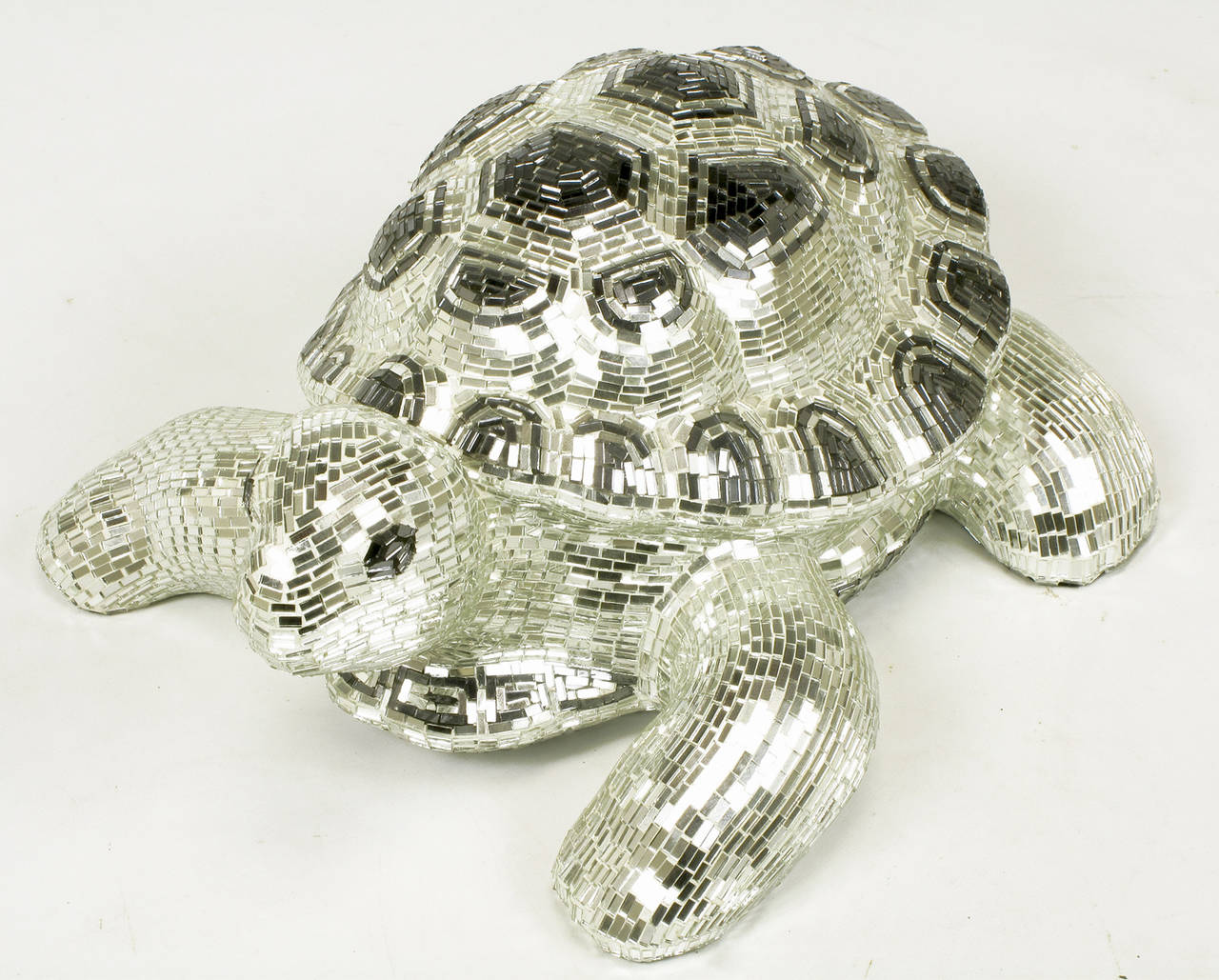 Lifesize Tortoise Sculpture Clad in Tessellated Mirror In Excellent Condition In Chicago, IL
