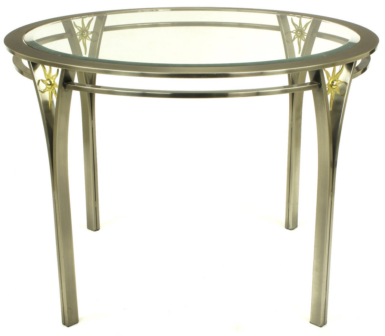 American DIA Round Brushed Steel and Brass Sunburst Dining Table For Sale