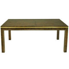 Mastercraft Amboyna Burl and Brass Parsons Leg Dining Table