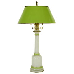 Warren Kessler Empire-Style Table Lamp of Jade Green and White Milk Glass