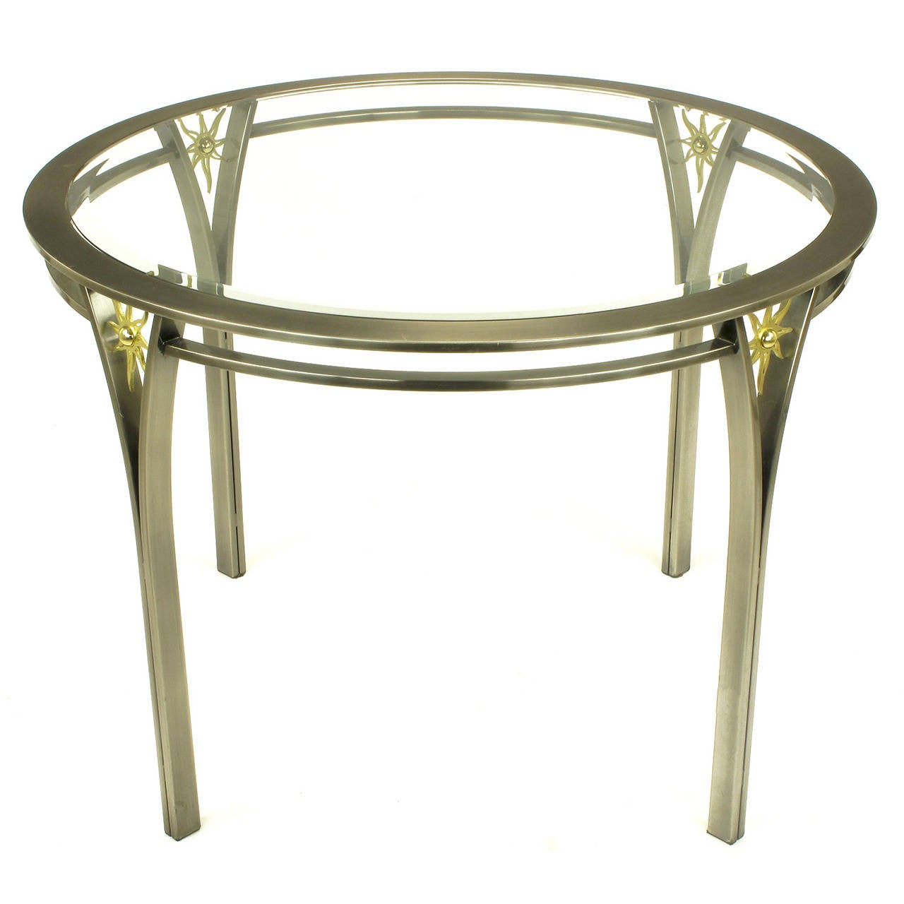 DIA Round Brushed Steel and Brass Sunburst Dining Table For Sale at 1stdibs