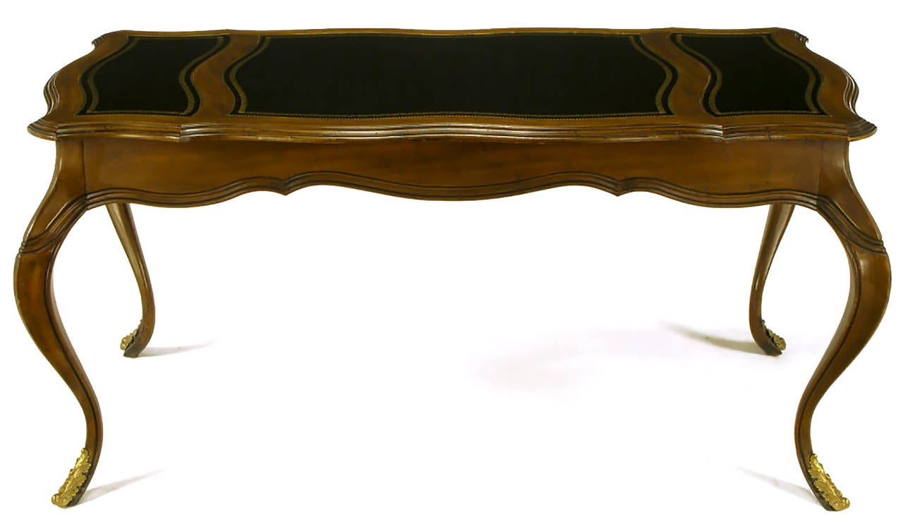 Sligh Walnut And Tooled Leather Top Desk With Pronounced Cabriole