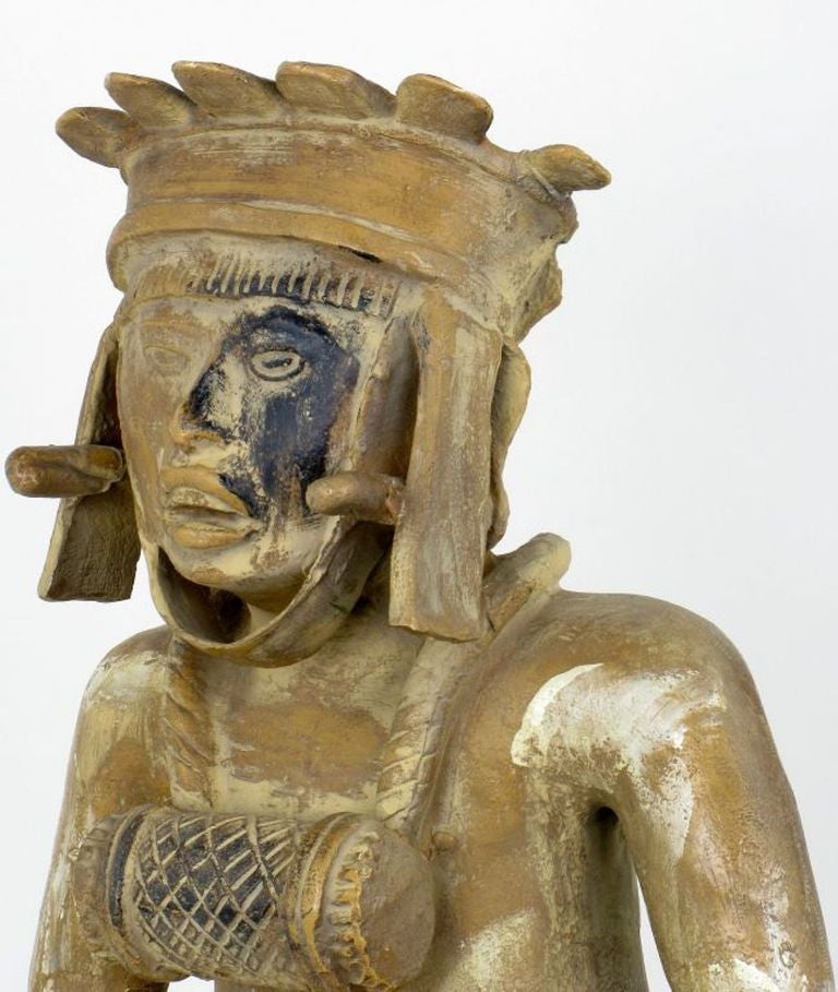 Folk Art Mayan Figural Sculpture In Glazed Terra Cotta