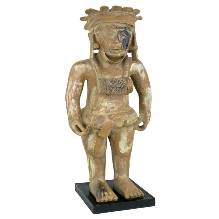 Terracotta Mayan Figural Sculpture In Glazed Terra Cotta