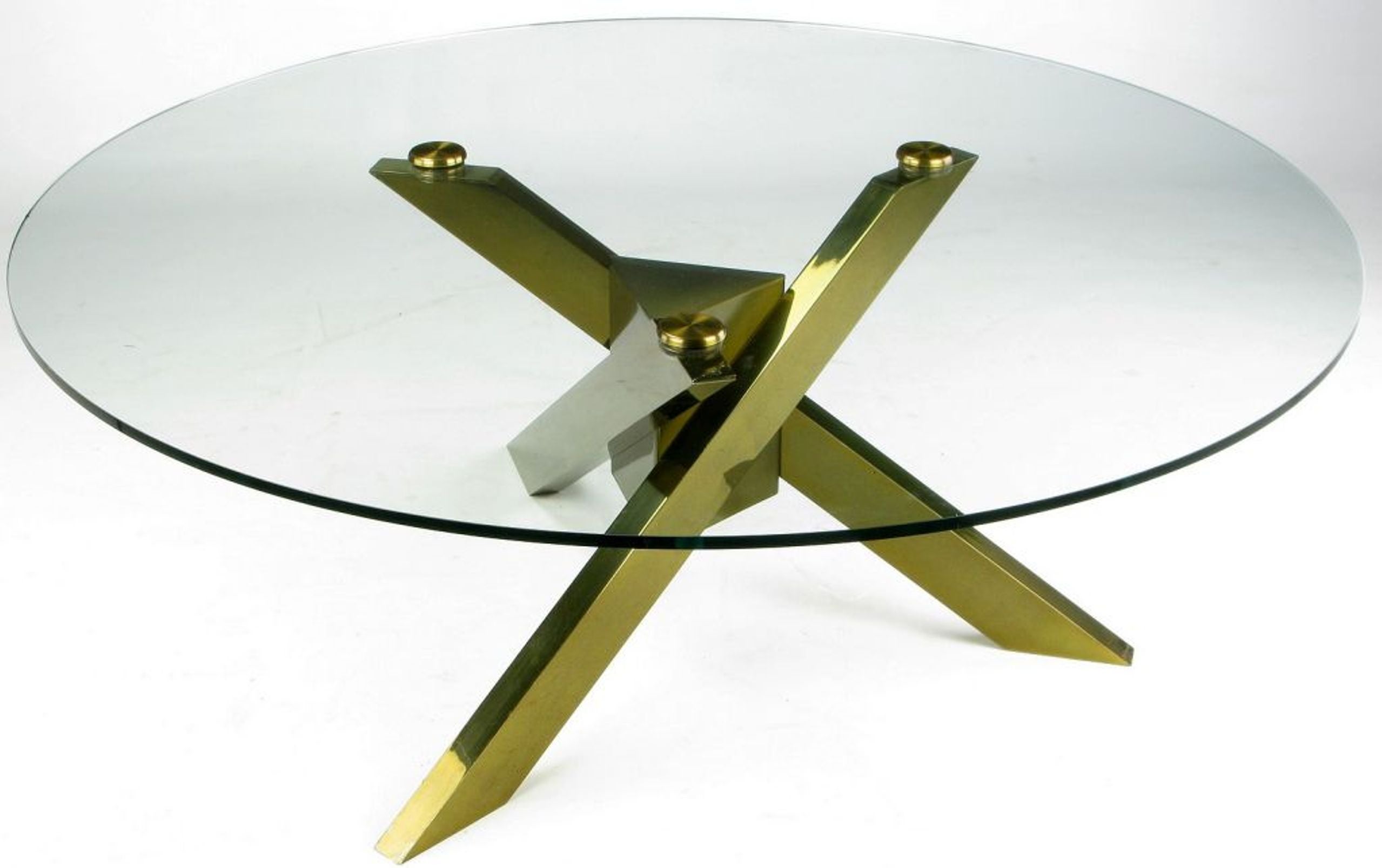 1970s Geometric Brass Tripodal Coffee Table