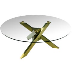 1970s Geometric Brass Tripodal Coffee Table