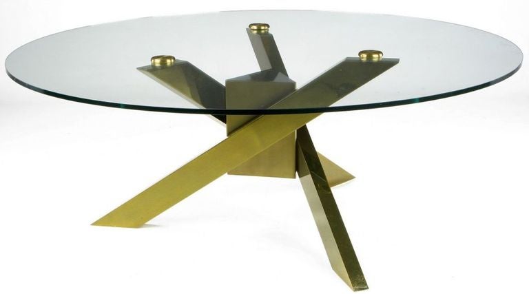 American 1970s Geometric Brass Tripodal Coffee Table For Sale
