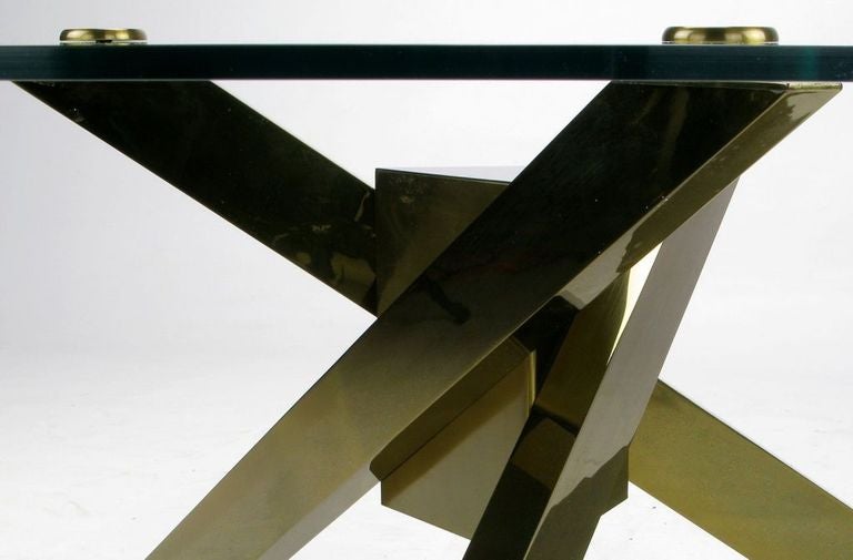 Late 20th Century 1970s Geometric Brass Tripodal Coffee Table For Sale